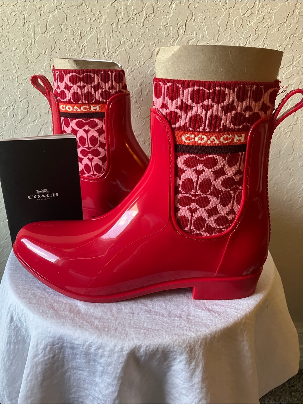 Coach: Red “Candy Apple”Rivington Rain Booties Boots- 7